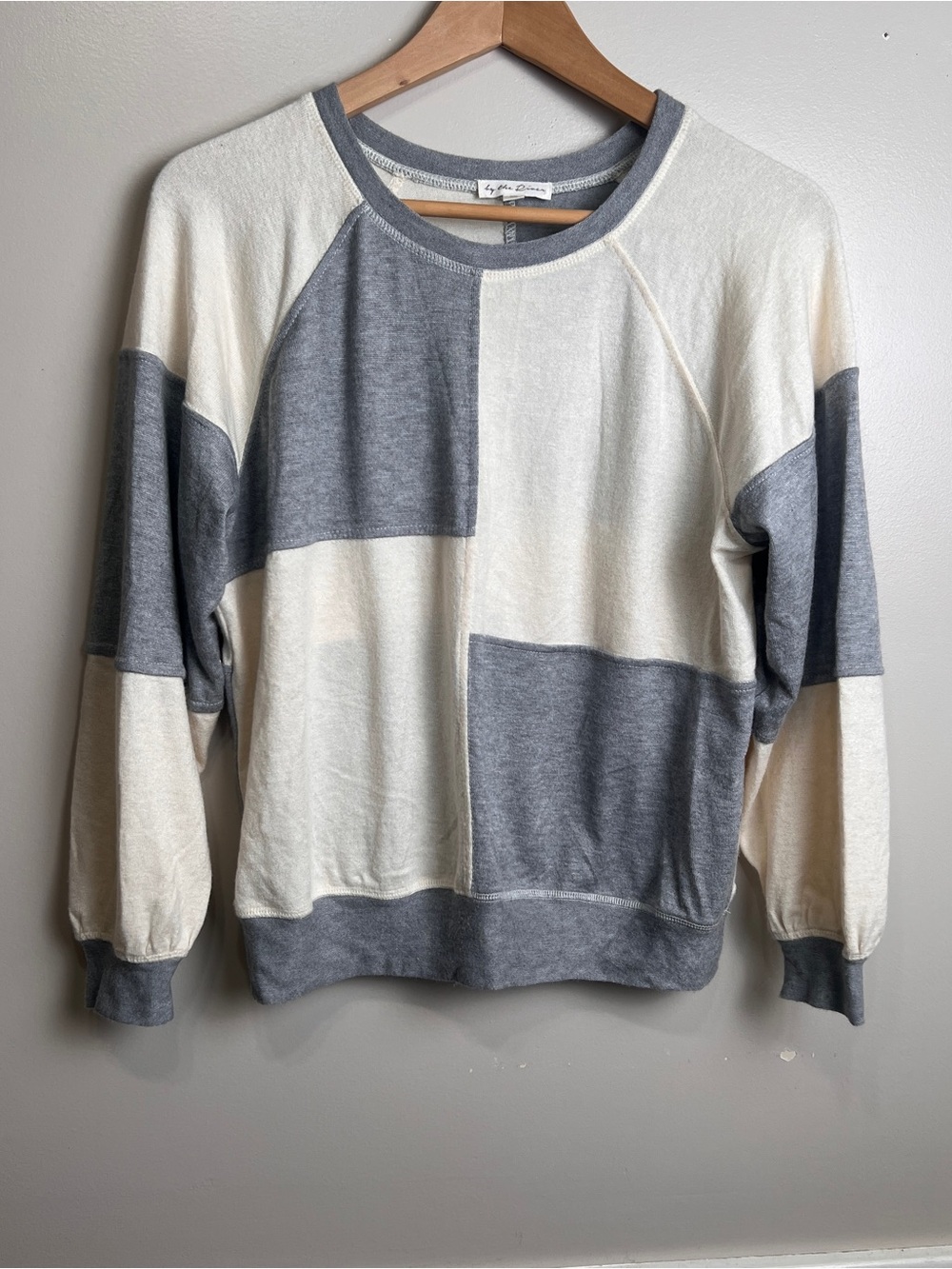 By The River Gray and Cream Patchwork Colorblock Sweater Size XS, EUC